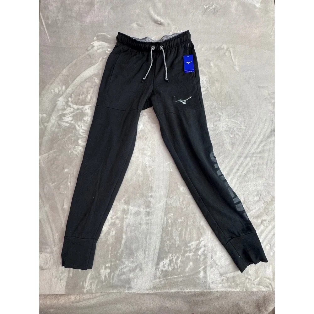 Mizuno Performance Mens Small Black Fleece Lined Tapered Jogger Sweatpants NWT